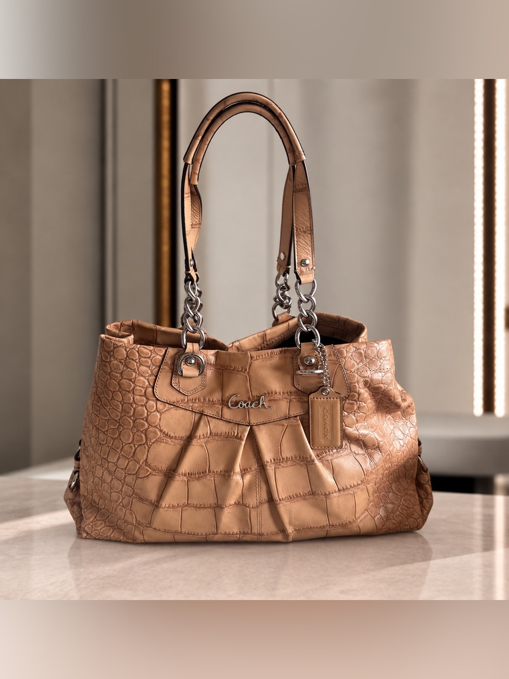 Like NEW! Coach Ashley Carryall Croc-leather shoulder bag